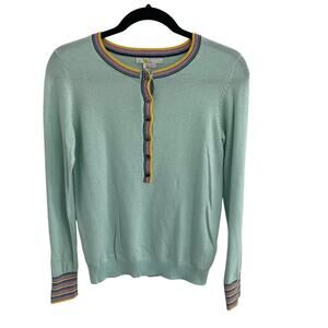 NWT Boden Marlborough Henley Sweater Mint Rainbow Stripe Wool Cashmere Womens 2